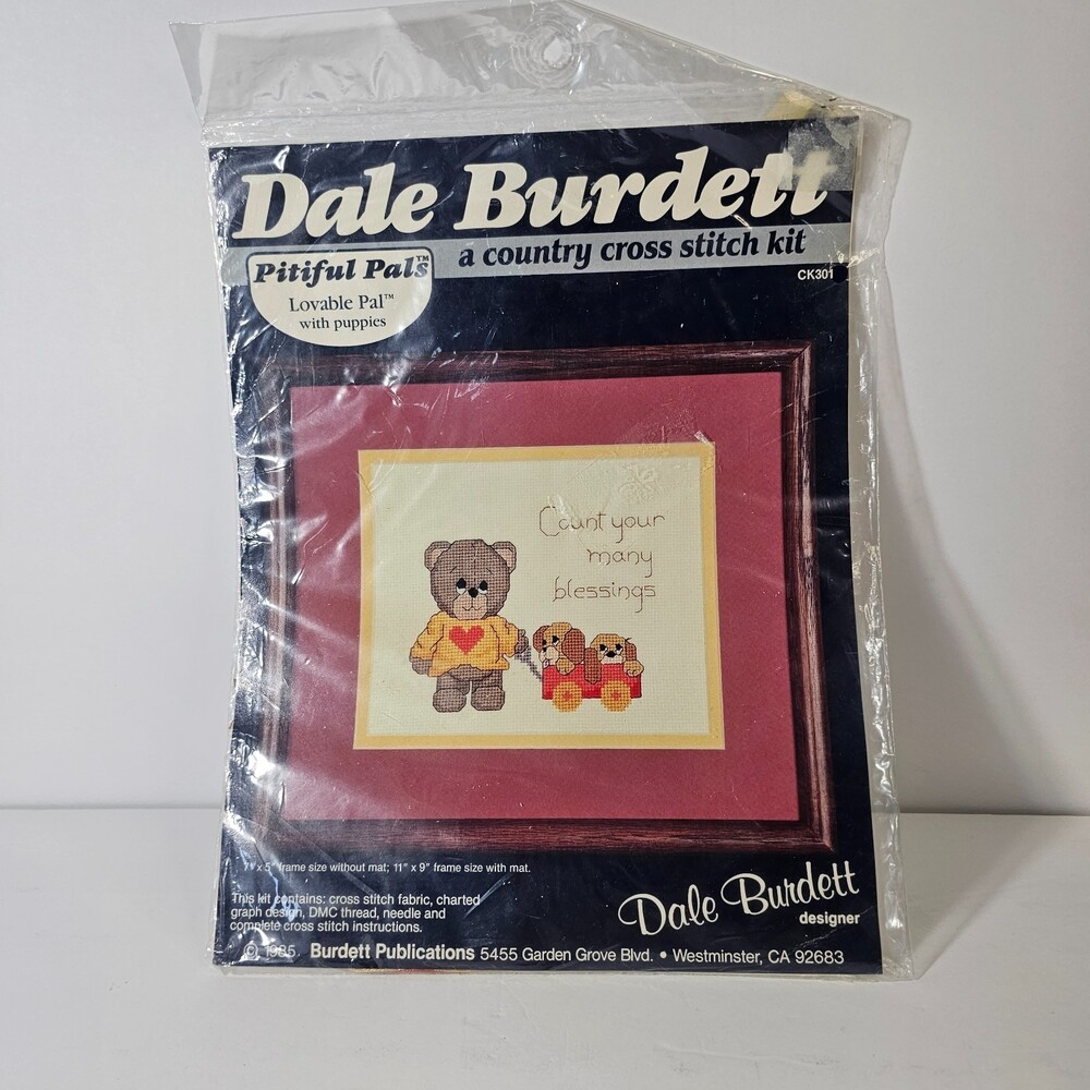 Vtg New '85 Dale Burdett Pitiful Pals Cross Stitch Kit Lovable Pal with Puppies